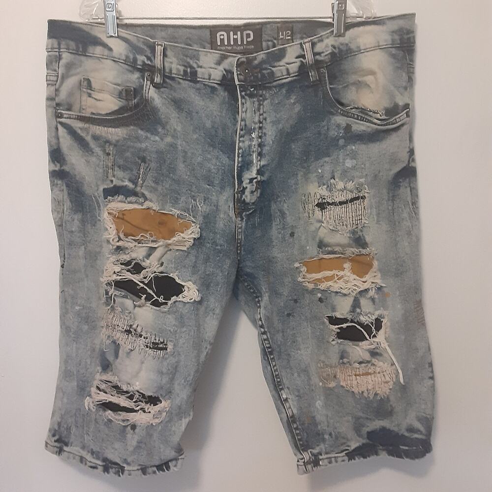Another Hype Piece Jean Shorts Mens 42 Baggy Denim Short Y2K Distress Grunge AHP
